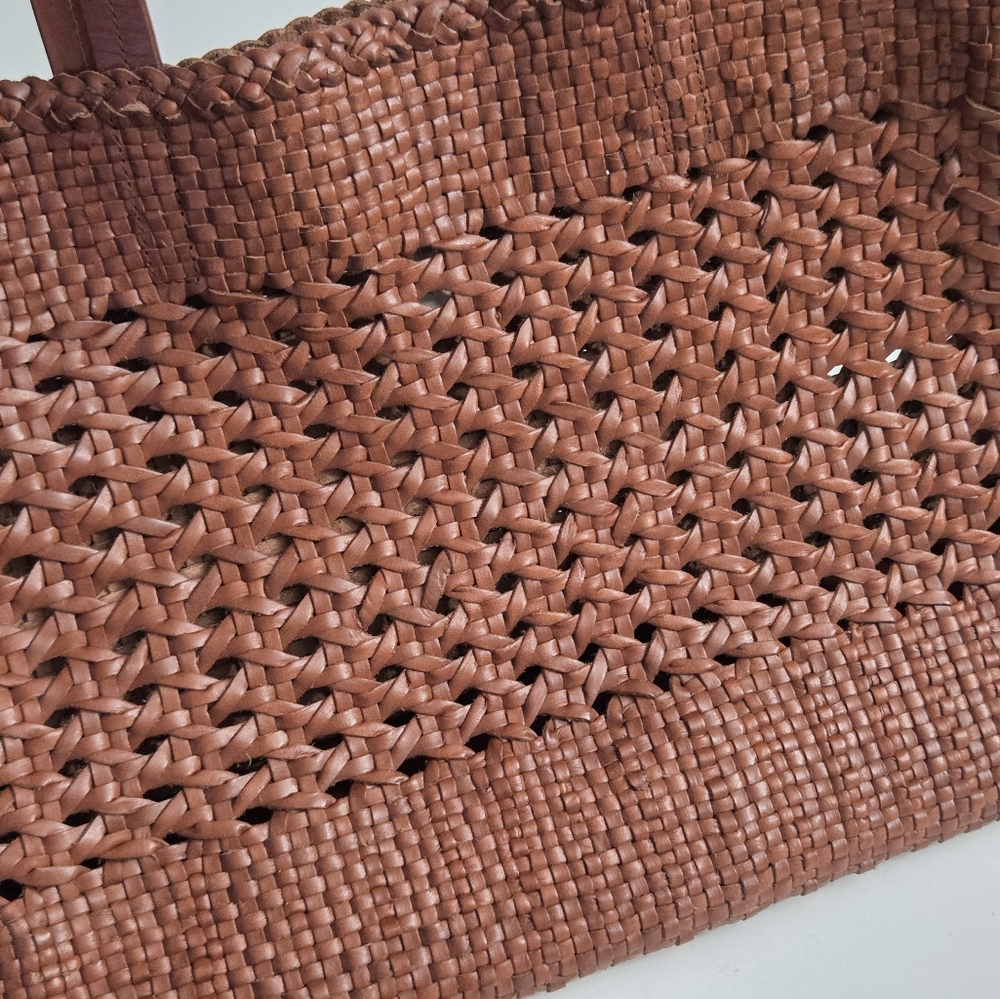 RARE SEZANE SAC CRISTOBAL LARGE WOVEN RATTAN LEATHER SHOPPER MARKET TOTE BAG - Picture 2 of 8